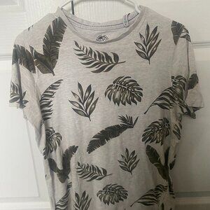 Free Planet Tropical Island Graphic Tee White and Green Mens Small